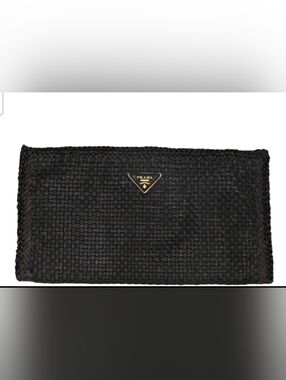 Prada Black-Brown Madras Woven Leather Zip Clutch